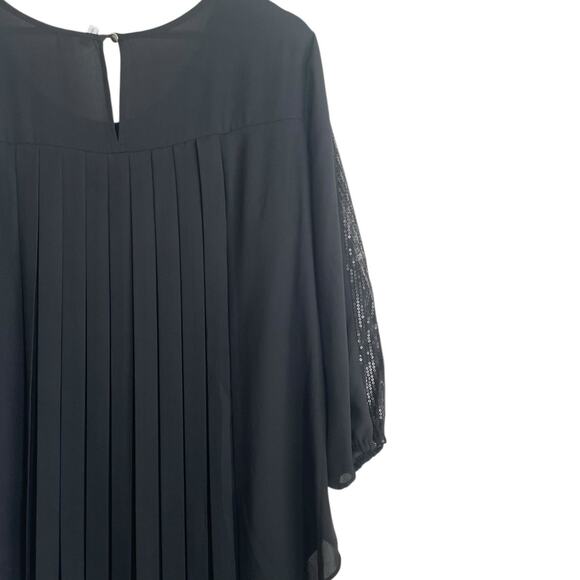 Cato Women Top 14/16 Black Sequin Trim Pleated Back Whimsigoth Fairy Girly Flowy - Picture 4 of 12